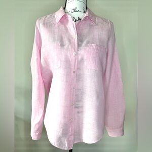 Lilly Pulitzer Women’s Sea View Linen Button Down Top in Pink, Size SMALL - EUC